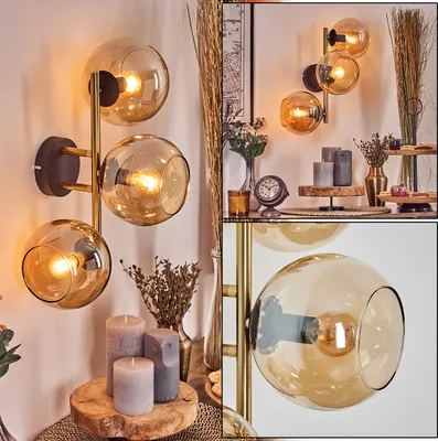 Produktbild von Cesaro Wandlampe aus Metall/Glas in Schwarz/Gold-/Bernsteinfarben