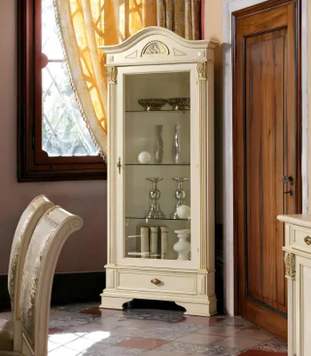 Immagine prodotto di Vetrina Eck, mobile espositivo in vetro, per soggiorno, con una porta, in stile barocco/rococò
