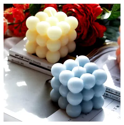 Produktbild von 2 Stück Bubble Candles – rauchfreie, gewürfelte Soja-Duftkerzen, ästhetische Heimdekoration, für den Heimgebrauch und als Geschenk (weiß + blau)