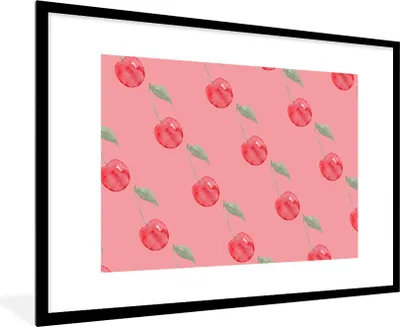 Produktbild von MuchoWow® Gerahmtes Poster Kirsche - Obst - Rosa 90x60 cm - Poster mit Schwarzem Bilderrahmen Wandposter Rahmen Foto Bilder - Wanddekoration - Fotos