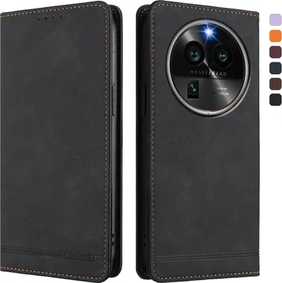 Produktbild von Hülle für Oppo Find X6 Pro, Retro Kunstleder Ständer Klapphülle mit Kartenfächer und Magnetische Schwarz