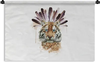 Produktbild von MuchoWow® Wandteppich Wandbehang Tiger - Kopf - Federn 60x40 cm Tapisserie Dekoration Wandtuch - Wanddekorationen