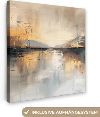 Produktbild von MuchoWow® - Leinwandbilder - Abstrakt - Modern - Beige - Ästhetisch - Gold, Wandbild, Wanddeko Bilder Wohnzimmer, 90x90 cm