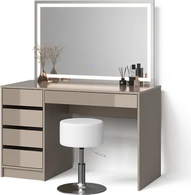 Produktbild von Schminktisch Livinity Imola Greige mit LED-Spiegel und Hocker, Model 52447