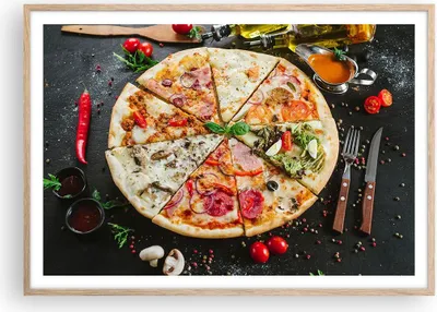 Produktbild von Gerahmtes Poster - Rahmen in heller Eiche - Pizza Käse Tomaten - 100x70 cm - Wand Bild - Wanddeko - Wandbilder - Wandposter - Bilderrahmen - Bilder - Kunstdruck - Wandbild - P2NAA100x70-4118