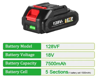 Produktbild von Wiederaufladbarer Lithium-Ionen-Akku für Kettensäge - 18V Akkupack - 1,5Ah Kapazität - Set mit 1 Akku und 1 Ladegerät - EU-Stecker