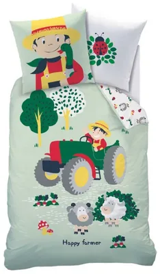 Produktbild von Traktor Bettwäsche Trecker Happy Farmer 135 x 200 cm 80 x 80 cm