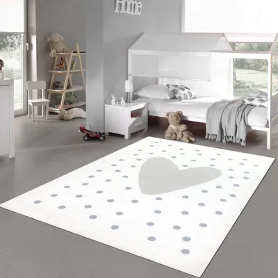Obrázek produktu pro Dětský koberec srdce tečky měkké v krémové, šedé barvě Velikost - 120 x 170 cm