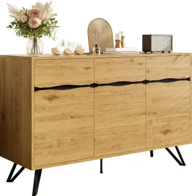 Produktbild von Sideboard 140/40/75,5 cm, Mehrzweckschrank mit 3 Türen, Wohnzimmerschrank, Aufbewahrungsschrank, Schubkastenkommode