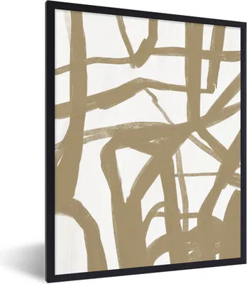 Produktbild von MuchoWow® Gerahmtes Poster Weiß - Braun - Kunst 60x80 cm - Poster mit Schwarzem Bilderrahmen Wandposter Rahmen Foto Bilder - Premium - Wanddeko Wohnzimmer