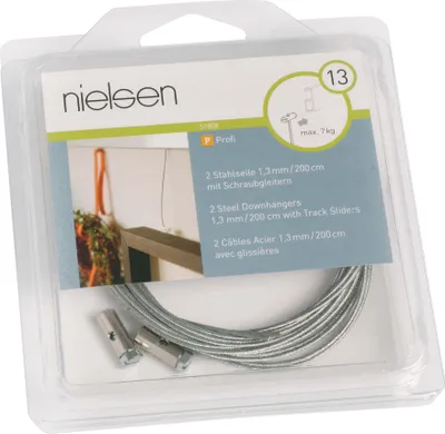 Produktbild von nielsen Stahlseil 2m inkl. Schraubgleiter für Galerieschiene (2 Stück/Packung)