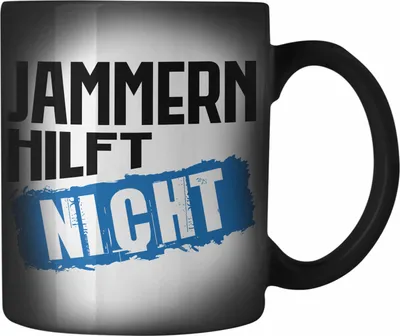 Produktbild von Trendation - Jammern Hilft Nicht Lustige Farbwechsel Zauber-Tasse für Büro Arbeits Karabiner Farbwechsel Zauber-Tasse Edelstahl Kollegin Kollege Geschenk Witziger Spruch (Schwarz)