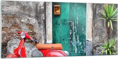 Produktbild von Bilder auf glas - Scooter transport italien retro - 120x50cm - Glasbilder - Wandbilder - Kunstdruck - zum Aufhängen bereit - Wanddekoration aus Glas - Glas Bilder - Wandbild auf Glas - GAB120x50-2571
