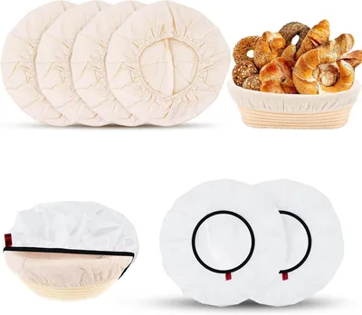 Produktbild von Rundes Rijsmand-Set, Leineneinsatz 25 cm, Banetonbezüge 28 cm, für Brotbacken