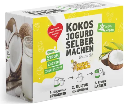 Produktbild von Veganen Kokosjogurd selber machen Set (Joghurt Alternative) - Joghurtkultur Vegan wählbar: mit Y Vegan Kultur