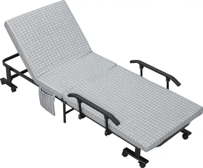 Obrázok produktu pre HOMCOM Skladacie hosťovské lôžko s kolieskami, cestovné lôžko, 5-stupňovo nastaviteľné, svetlosivé