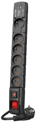 Produktbild von Acar Überspannungsschutzleiste mit 6 Steckdosen, USB Typ-A + USB Typ-C, 3 m, Schwarz