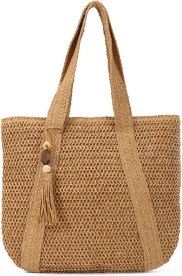 Productafbeelding van Geweven Stro Schoudertas voor Dames - Grote Strandtas en Shopper in Bruin