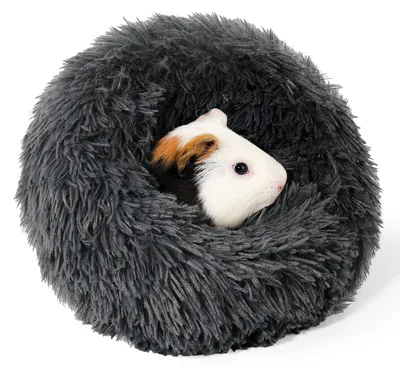 Produktbild von Kuschelhöhle für Meerschweinchen, Plüsch, mit herausnehmbarem Kissen, dunkelgrau, für kleine Haustiere