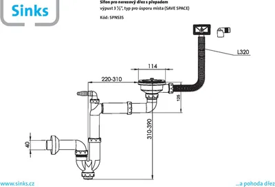 Obrázek produktu pro Sinks Sifon 3 1/2" pro nerez. dřezy s úsporou místa