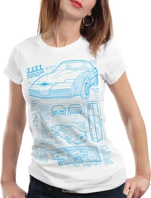 Produktbild von style3 K.I.T.T. Damen T-Shirt blaupause michael knight 2000 black rider, Farbe:Weiß, Größe:L