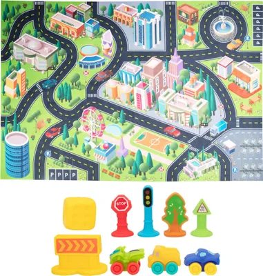 Imagen del producto de Alfombra de juego para niños de Cb Toys, con vehículos blandos, ideal para guarderías, de 144x100 cm, multicolor. Multicor. Talla única