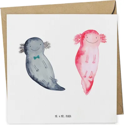 Produktbild von Mr. & Mrs. Panda Glückwunschkarte Axolotl Liebe - Weiß - Geschenk, für Freundin, anlasskarte, faltkarte, Freund, Frauen, Grußkarte, Jahrestag, doppelkarte, Hochzeitstag