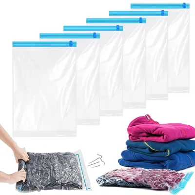 Produktbild von 6 Stück Reise Kompressionsbeutel zum Einrollen 60 x 40 cm