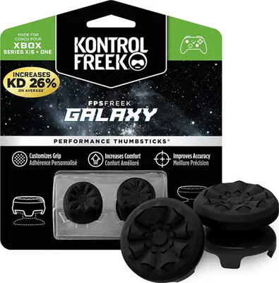 The image shows the packaging of KontrolFreek Galaxy FPS Freek Performance Thumbsticks for Xbox.