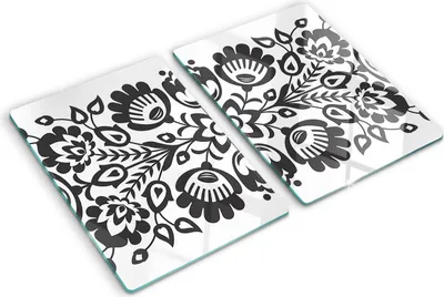 Produktbild von Tulup Glas Herdabdeckplatte - 2x40x52 cm - Glaskeramikkochfeld-Abdeckung Spritzschutz Glasabdeckplatte Kochplattenabdeckung und Schneidebrett - Zweiteilig - Kunst: modern & klassisch - Volksblumen - Grau