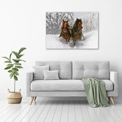 Produktbild von Tulup® Glas-Bild - 100 x 70 - Wandbild aus Glas - Wandkunst - Wandbild hinter gehärtetem Sicherheitsglas - Tiere - Pferdeschlittenfahrt - Braun