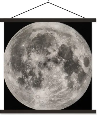 Produktbild von MuchoWow® Textilposter Mond - Weltraum - Schwarz - Weiß 120x120 cm mit schwarzem Rahmen - Aufhängungsset