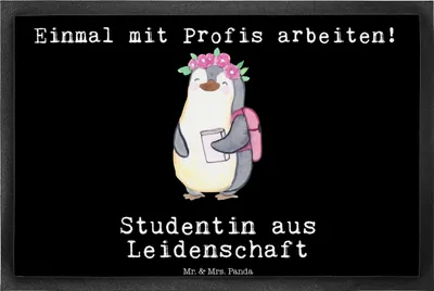 Produktbild von Mr. & Mrs. Panda fußmatte Studentin Leidenschaft 40 x 60 cm - Schwarz - Geschenk, Schuhabstreifer, Schmutzfangmatte, Gummimatte, Eingangsteppich, Schmutzmatte