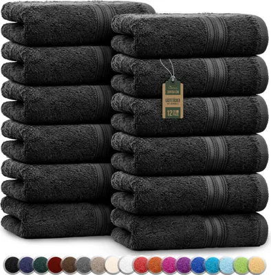 Produktbild von Frottier Gästetücher 12er Pack 30x50cm, 100% Baumwolle, Schwarz