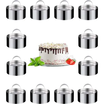 Produktbild von 12 Stück Kuchenringe, Edelstahl-Kuchen-Dessert-Backzubehör, 8 cm Durchmesser, geeignet für Familienfeiern, Geburtstagsfeiern für Desserts, Kuchen, DIY