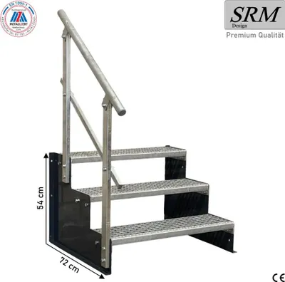 Immagine prodotto di Scala a tre gradini, modello 2, colore antracite, larghezza 130 cm, altezza 54 cm. 1 corrimano angolare