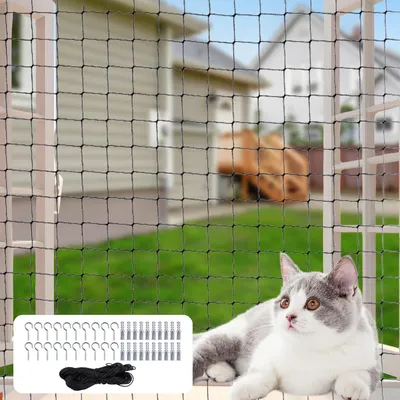 Produktbild von Nylon Katzen Schutznetz 3x4 m, Reißfest, Zuschneidbar, Ohne Bohren, Inklusive Haken