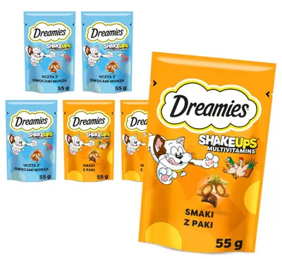 Zdjęcie produktu dla Dreamies Shake Ups Multivitamins 6x55g Przysmak Dla Kota Mix Smaków Kurczak Owoce Morza