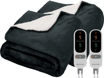 Produktbild von Auronic Elektrische Heizdecke - 180 x 130 cm - Duo Pack - 1 Person Wärmedecke - 9 Wärmestufen - Kuscheldecke - Sherpa Fleece - Anthrazit