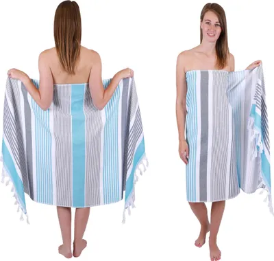 Produktbild von Betz Saunatuch Hamamtuch [2er Pack] Saunahandtuch Strandtuch Badetuch Duschtuch Strandhandtuch Picknickdecke Extra Leicht Damen&Herren Farbe blau