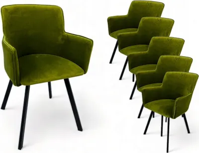 Produktbild von 6x WIKI Gepolsterter Sessel Stuhl Schwarze Beine + Grüner Stoff