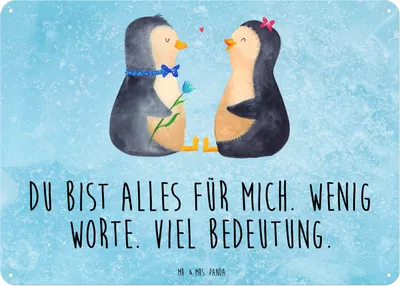 Produktbild von Mr. & Mrs. Panda tafel Pinguin Pärchen DIN A3 - Eisblau - Geschenk, Hochzeitstag, Türschild, Wandschild, Schild, Metallschild, glücklich, Pinguine, Wandbild, Verliebt