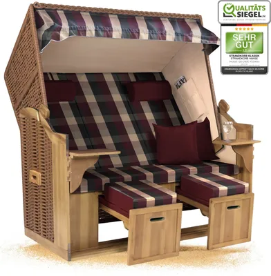 Produktbild von Strandkorb Ostsee 2,5-Sitzer 150cm breit in Beige Rot Grün Kariert Zerlegt ideal für Balkon, Terrasse oder Garten