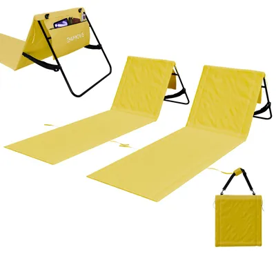 Produktbild von 24MOVE® Strandmatte 2er Set klappbar mit Rückenlehne, Strandliege mit Gurt, tragbar für Strand und Garten, Liegematte gelb