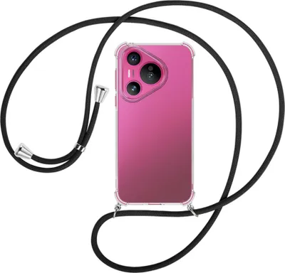 Produktbild von Handykette Backcover-Schutzhülle mit Band (Metall silberfarben) für Huawei Pura 70 - schwarz
