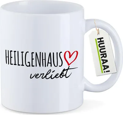 Produktbild von Huuraa Kaffeetasse Heiligenhaus verliebt 330ml Weiß Keramik Kaffeebecher Geschenkidee