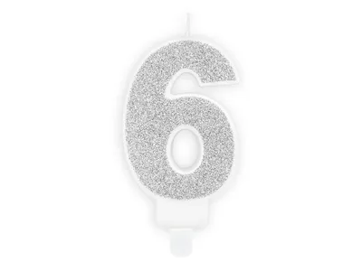 Zdjęcie produktu dla Srebrna Świeczka Urodzinowa Cyferka 6 - Magia urodzin w każdym detalu! Idealna na udekorowanie tortu i uczczenie wyjątkowego dnia! 7 cm radości na Twoim przyjęciu!