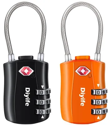 Produktbild von TSA Gepäckschlösser 2 Stück 3-stellig Kombinationsschloss Kabelschloss Schwarz Orange