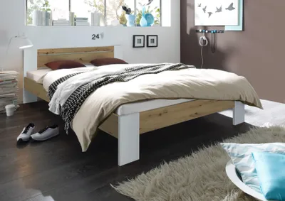 Produktbild von Futonbett VEGA mit Kopfteil in Artisan Eiche Holznachbildung und Weiß
