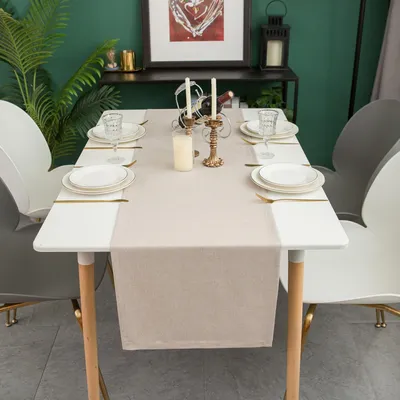 Produktbild von UnboxG Tischläufer 40x160 cm Beige, Leinenoptik, Wasserabweisend, Waschbar, Minimalistisches Unidesign, Doppelt Gesäumt, Pflegeleicht für Esstisch, Restaurant, Festliche Tischdeko